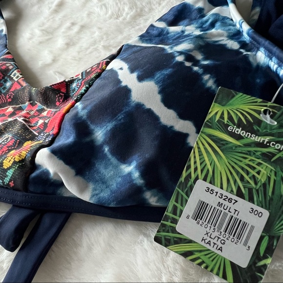 NEW Eidon Blue Tie Dye Beaded Print Bikini Top Size XL - Picture 6 of 9